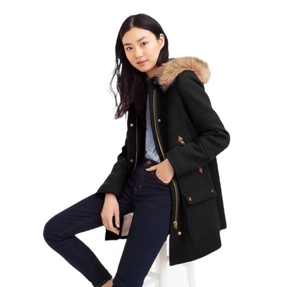 J. Crew Italian Stadium Cloth Wool Chateau Parka Coat Black Size 4P - Picture 3 of 12